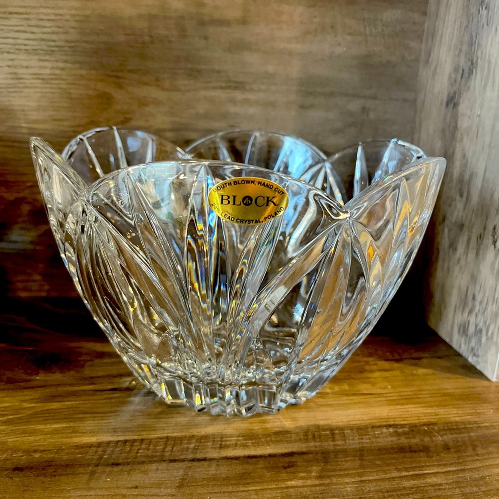 Block Crystal Bowl vintage mouth blown hand cut